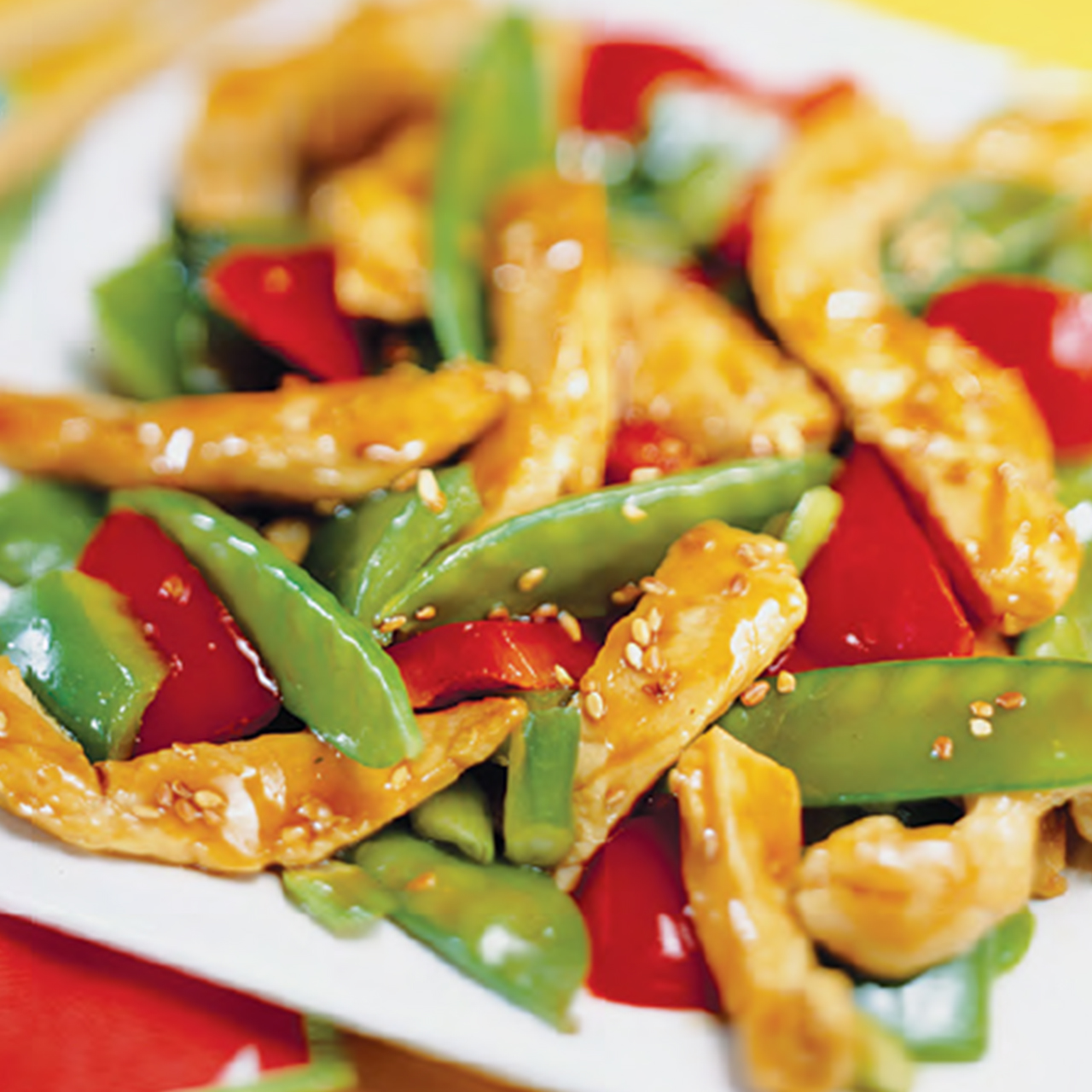 Sesame Chicken with Peppers and Snow Peas